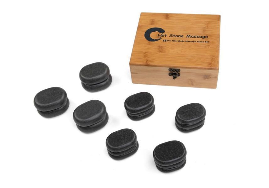 Набір базальтових каменів для стоун-терапії Hot Stone set 18 шт Bodhi в бамбуковій коробці  hs18 фото