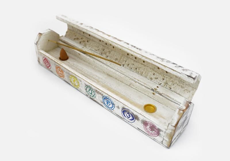 Подставка под аромапалочки шкатулка 7 чакр из дерева манго 30.5х5.5х6.3 см белая 9150243 фото