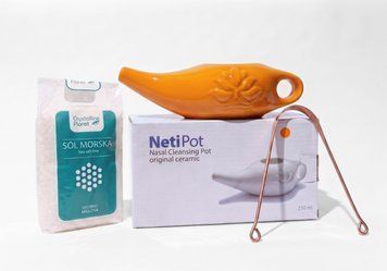 Nasal lavage set (neti pot + sea salt + tongue scraper) orange