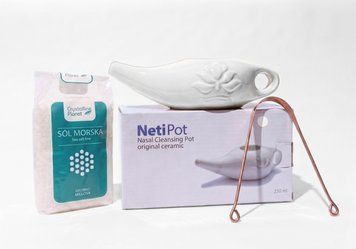 Nasal lavage set (neti pot + sea salt + tongue scraper) white