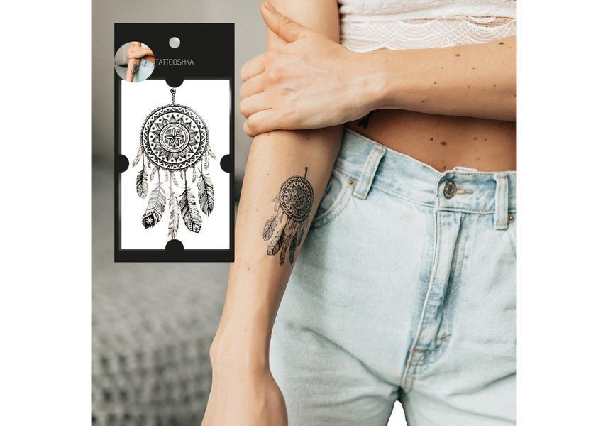 Temporary tattoo Dreamcatcher with feathers Tattoshka 60x105 mm