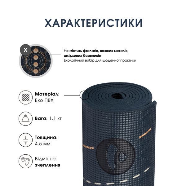 Коврик для йоги Bodhi Leela Lunalign &mdash; Фазы Луны Midnight Blue 183x60x0.45 см 896dbmo фото
