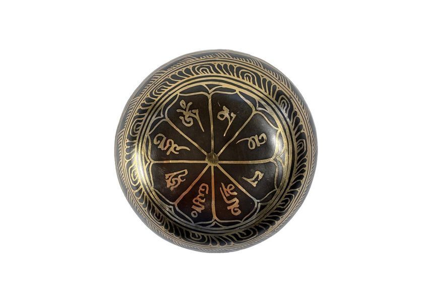 Тибетська співаюча чаша з гравіюванням Нескінченний вузол + Мантра 15 см rao400GKM15 фото